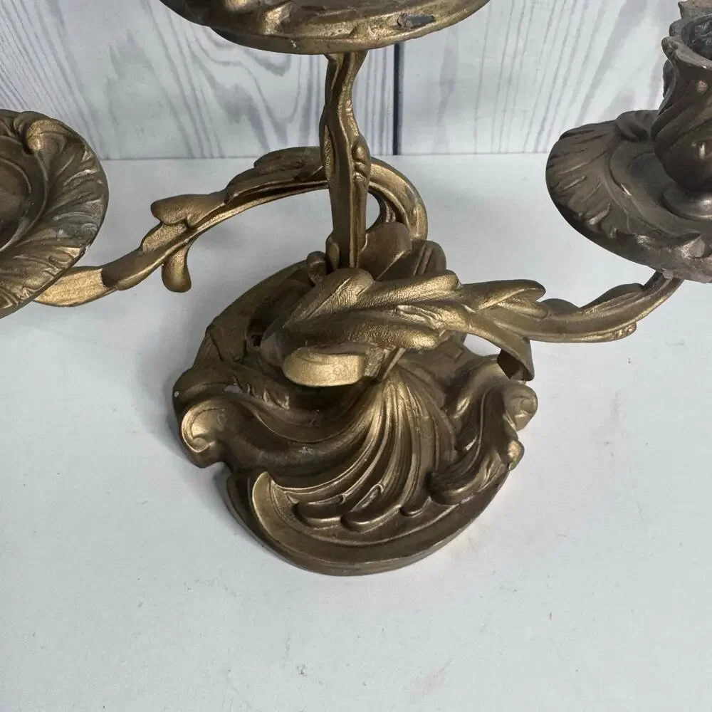 Vintage Rococo Style French Bronze Candelabra 3 Candle